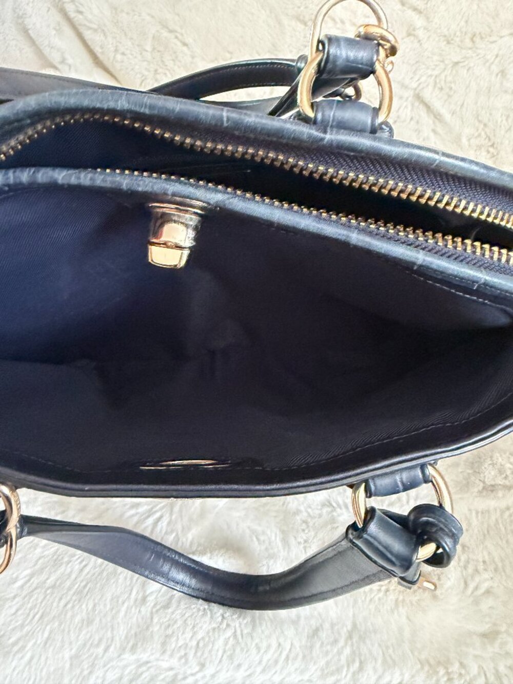 Coach Prince Street Satchel Navy Leather Crocodile-Embossed Crossbody/Handbag - Picture 13 of 16